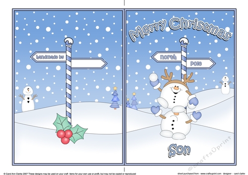 5 x 7 Quick Cut and Fold Card - Merry Christmas SON with Snowball Sam