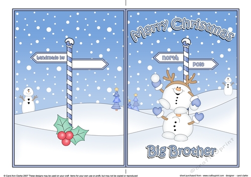 5 x 7 Quick Cut and Fold Card - Merry Christmas BIG BROTHER with Snowball Sam