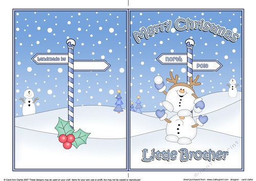 5 x 7 Quick Cut and Fold Card - Merry Christmas LITTLE BROTHER with Snowball Sam