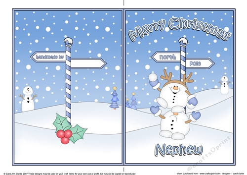 5 x 7 Quick Cut and Fold Card - Merry Christmas NEPHEW with Snowball Sam