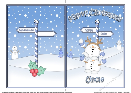 5 x 7 Quick Cut and Fold Card - Merry Christmas UNCLE with Snowball Sam