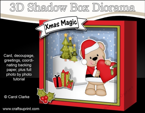 3D Christmas Diorama Shadow Box Card Mini Kit  - Livvy Bear is in Love