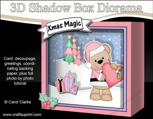3D Christmas Diorama Shadow Box Card Mini Kit  - Livvy Bear is in Love
