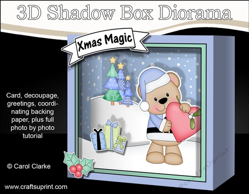 3D Christmas Diorama Shadow Box Card Mini Kit  - Livvy Bear is in Love
