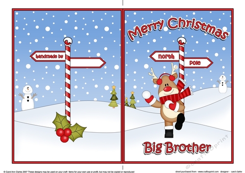 5 x 7 Quick Cut and Fold Card - Merry Christmas BIG BROTHER with Rudolph