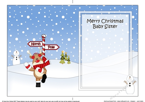 5 x 7 matching insert -  Merry Christmas BABY SISTER with Rudolph