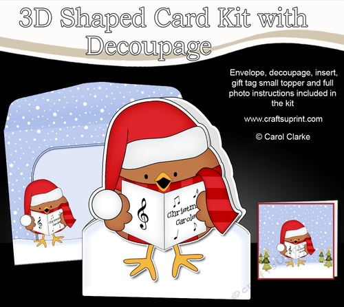 3D Shaped Christmas Card Kit  -  Bobbin Robin is Carol Singing