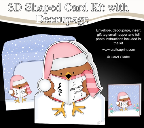 3D Shaped Christmas Card Kit  -  Bobbin Robin is Carol Singing