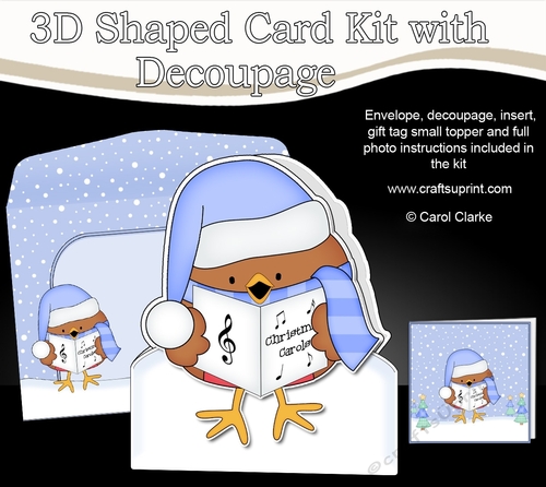 3D Shaped Christmas Card Kit  -  Bobbin Robin is Carol Singing