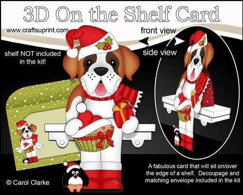 3D Christmas On the Shelf Card Kit - Cute Christmas St Bernard Dog Tex has a Festive Cupcake