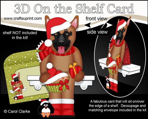 3D Christmas On the Shelf Card Kit - Cute Christmas German Shepherd Dog Nash has a Festive Cupcake