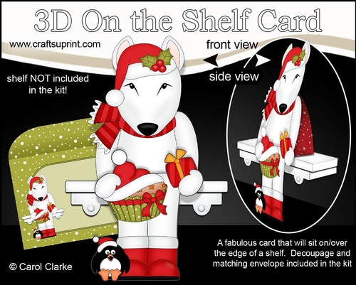 3D Christmas On the Shelf Card Kit - Cute Christmas English Bull Dog Terrier Countess has a Festive Cupcake