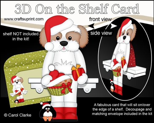3D Christmas On the Shelf Card Kit - Cute Christmas Cavachon Dog BoBo has a Festive Cupcake