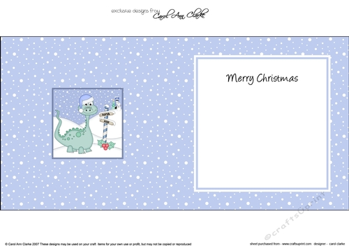 Christmas Cute Dinosaur is at the North Pole insert square landscape