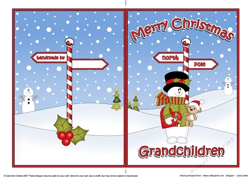 5 x 7 Quick Cut and Fold Card - Merry Christmas GRANDCHILDREN with Snowman Rio