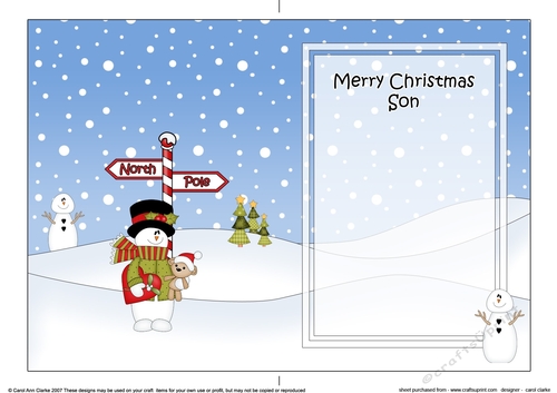 5 x 7 matching insert -  Merry Christmas SON with Snowman Rio