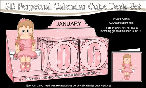 3D Everlasting Perpetual Calendar Desk Set Kit - Little Ballerina Naomi