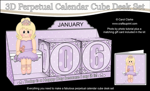 3D Everlasting Perpetual Calendar Desk Set Kit - Little Ballerina Rosie