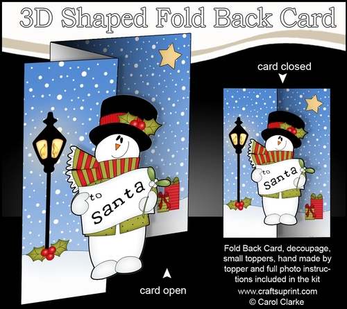 3D Shaped No-Hole Fold Back Christmas Card Mini Kit  - Snowman Rio has a Letter for Santa