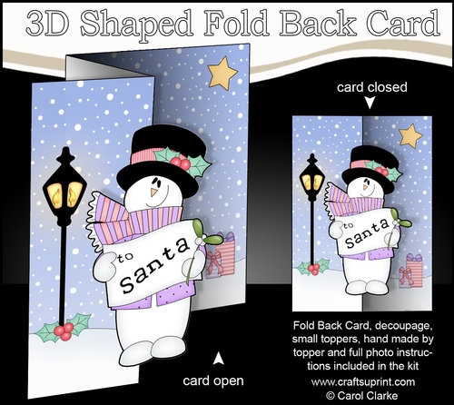 3D Shaped No-Hole Fold Back Christmas Card Mini Kit  - Snowman Rio has a Letter for Santa