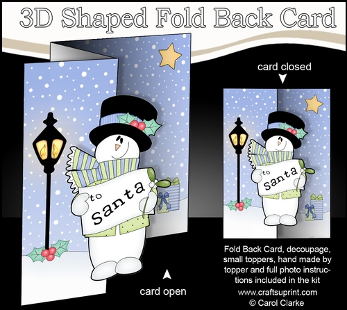 3D Shaped No-Hole Fold Back Christmas Card Mini Kit  - Snowman Rio has a Letter for Santa