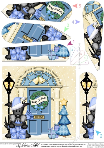 Scottie Dog is at the Christmas Door Fan Pyramage Topper