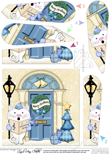 Little Cat is at the Christmas Door Fan Pyramage Topper