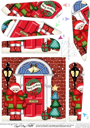 Santa is at the Christmas Door Fan Pyramage Topper