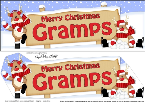 large DL Merry Christmas GRAMPS with Rudolph 3D decoupage