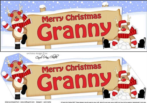 large DL Merry Christmas GRANNY with Rudolph 3D decoupage