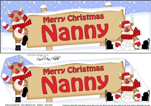 large DL Merry Christmas NANNY with Rudolph 3D decoupage