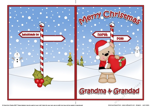 5 x 7 Quick Cut and Fold Card - Merry Christmas GRANDMA & GRANDAD with Livvy Bear