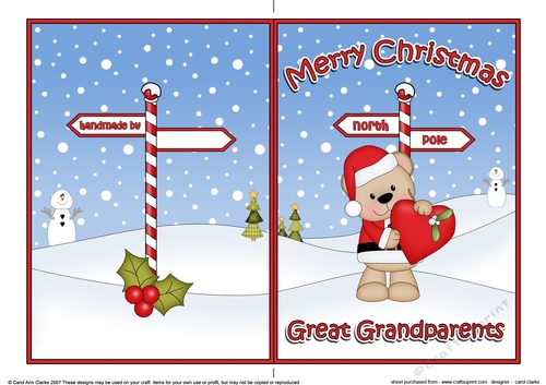 5 x 7 Quick Cut and Fold Card - Merry Christmas GREAT GRANDPARENTS with Livvy Bear