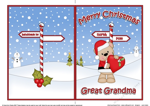 5 x 7 Quick Cut and Fold Card - Merry Christmas GREAT GRANDMA with Livvy Bear