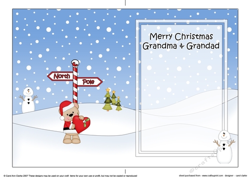 5 x 7 matching insert -  Merry Christmas GRANDMA & GRANDAD with Livvy Bear