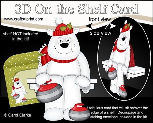3D Christmas On the Shelf Card Kit - Christmas Ben Polar Bear goes Curling