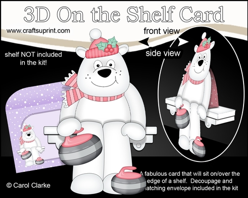 3D Christmas On the Shelf Card Kit - Christmas Ben Polar Bear goes Curling