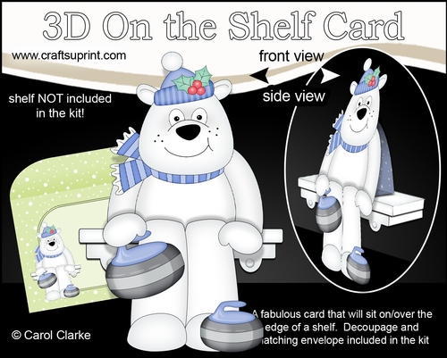 3D Christmas On the Shelf Card Kit - Christmas Ben Polar Bear goes Curling