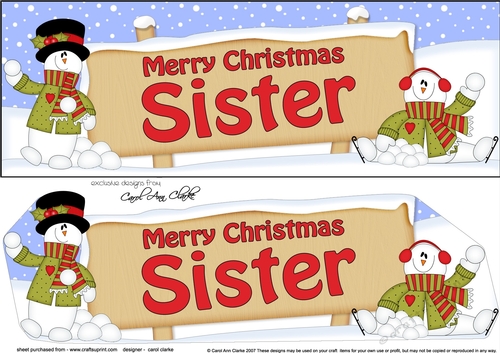 large DL Merry Christmas SISTER with Snowman 3D decoupage