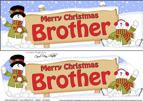 large DL Merry Christmas BROTHER with Snowman 3D decoupage