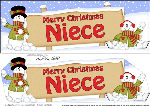 large DL Merry Christmas NIECE with Snowman 3D decoupage
