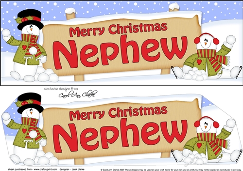 large DL Merry Christmas NEPHEW with Snowman 3D decoupage