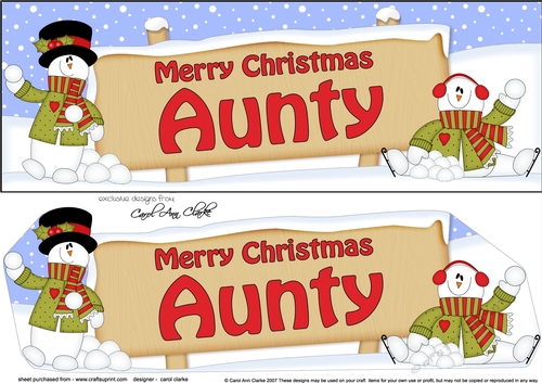 large DL Merry Christmas AUNTY with Snowman 3D decoupage