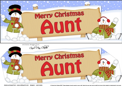 large DL Merry Christmas AUNT with Snowman 3D decoupage