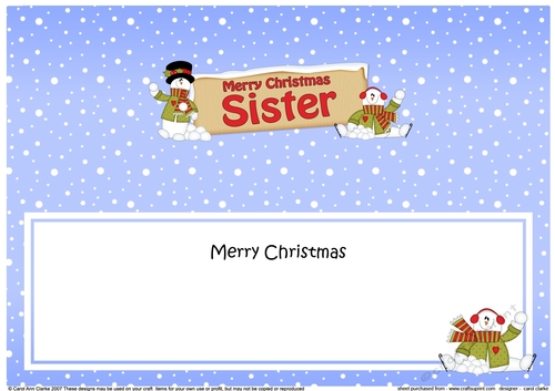 Large DL Merry Christmas SISTER with Snowman insert