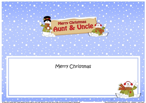 Large DL Merry Christmas AUNT & UNCLE with Snowman insert