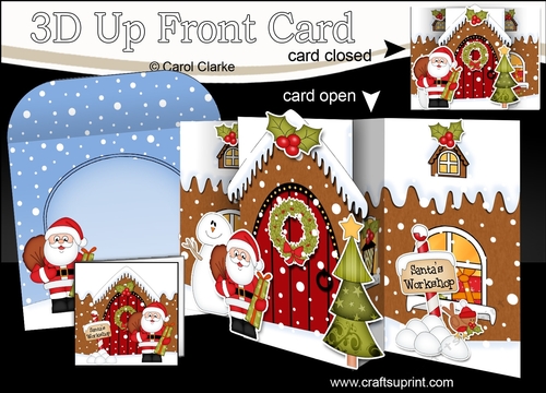 3D Up Front Card Kit -  Santa is at the Christmas Gingerbread House