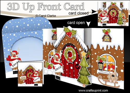3D Up Front Card Kit -  Rudolph is at the Christmas Gingerbread House