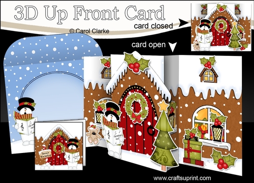 3D Up Front Card Kit -  Snowman Roi is at the Christmas Gingerbread House