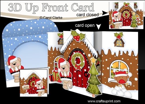 3D Up Front Card Kit -  Livvy Bear is at the Christmas Gingerbread House